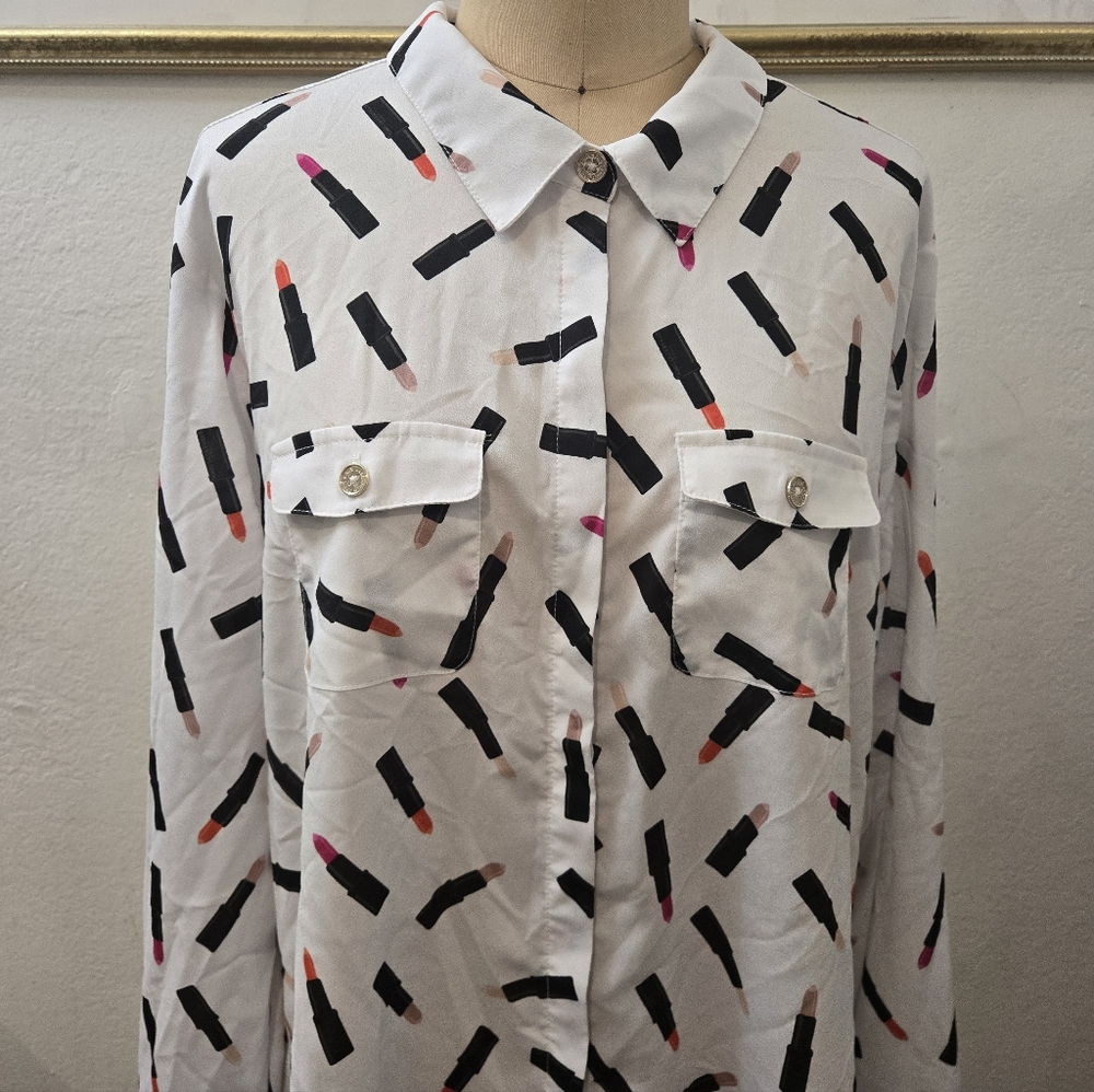 Karl Lagerfeld Paris Lipstick Print Button Down Shirt